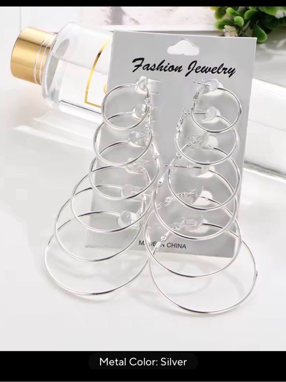 New 6 Pairs Set Hoop Circle Fashion Earrings Jewelry Silver Color - Picture 2 of 5